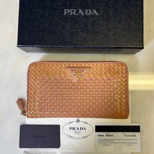 Prada Madras Woven Wallet Talco + Rose